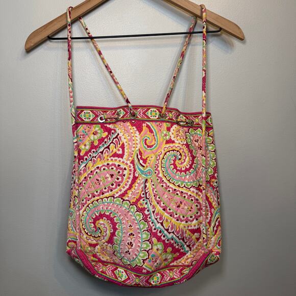 Vera Bradley Capri Melon Paisley Print Quilted Drawstring Backpack - Picture 6 of 7